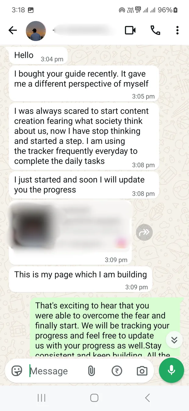 Buyer message: stopped worrying and started content creation, using the tracker every day